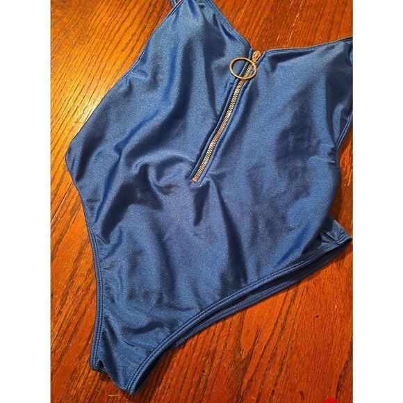 Juniors Medium No Boundaries Blue Earth Half Zip Swimsuit Bathing Suit Swimwear - Picture 3 of 6